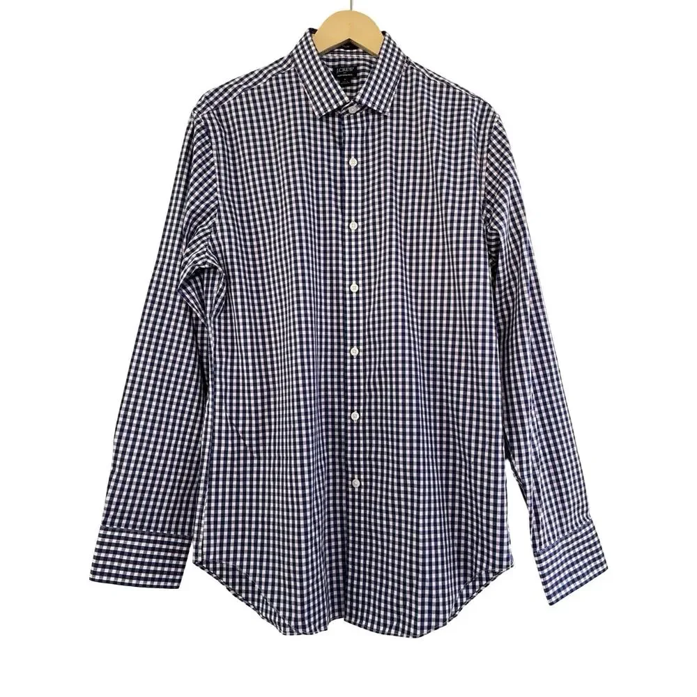 J Crew Mens Slim Performance Button Up Shirt Size L‎ Navy Check Office Church